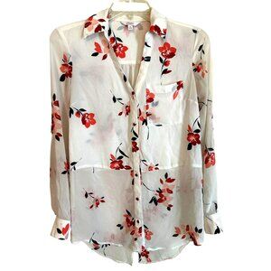 Candies Floral Sheer Button Down Layered Long Sleeve Blouse Size XS